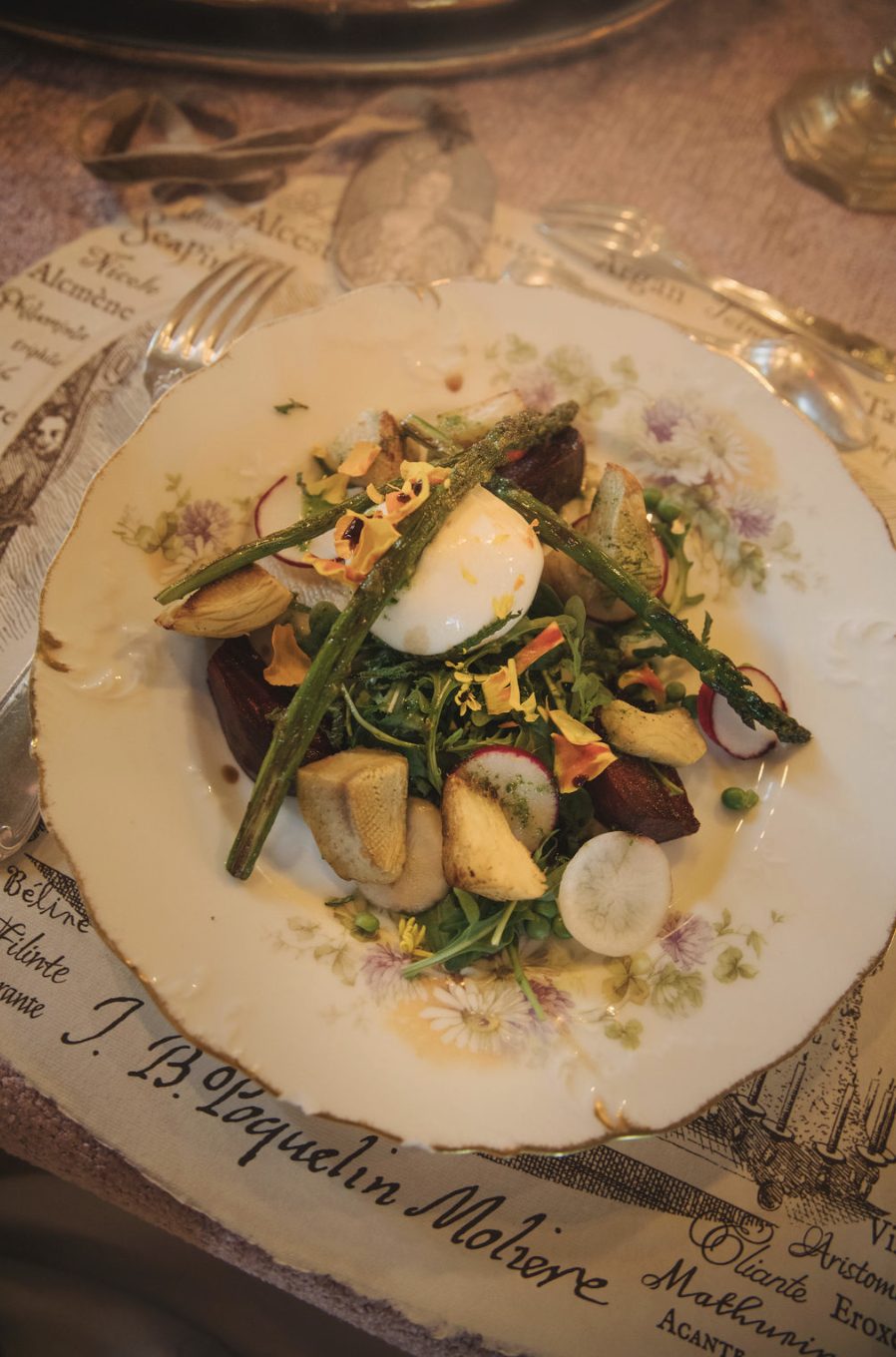 Spring vegetables, plated