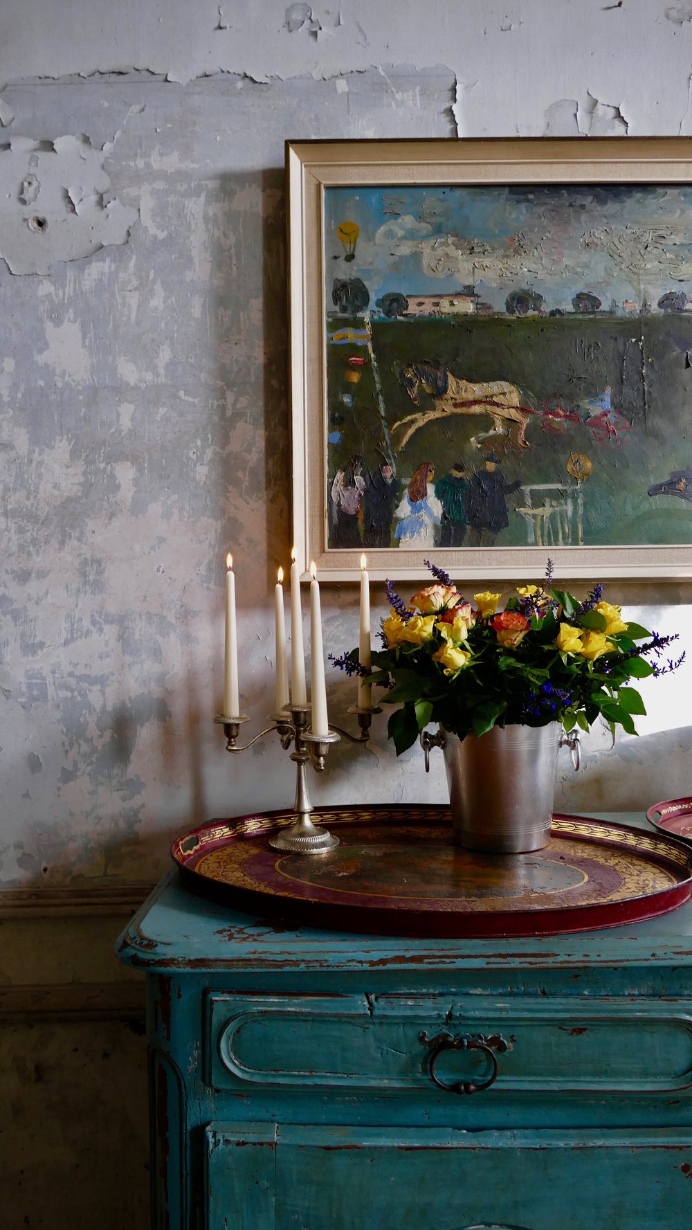 Candles and flowers in the grand vestibule