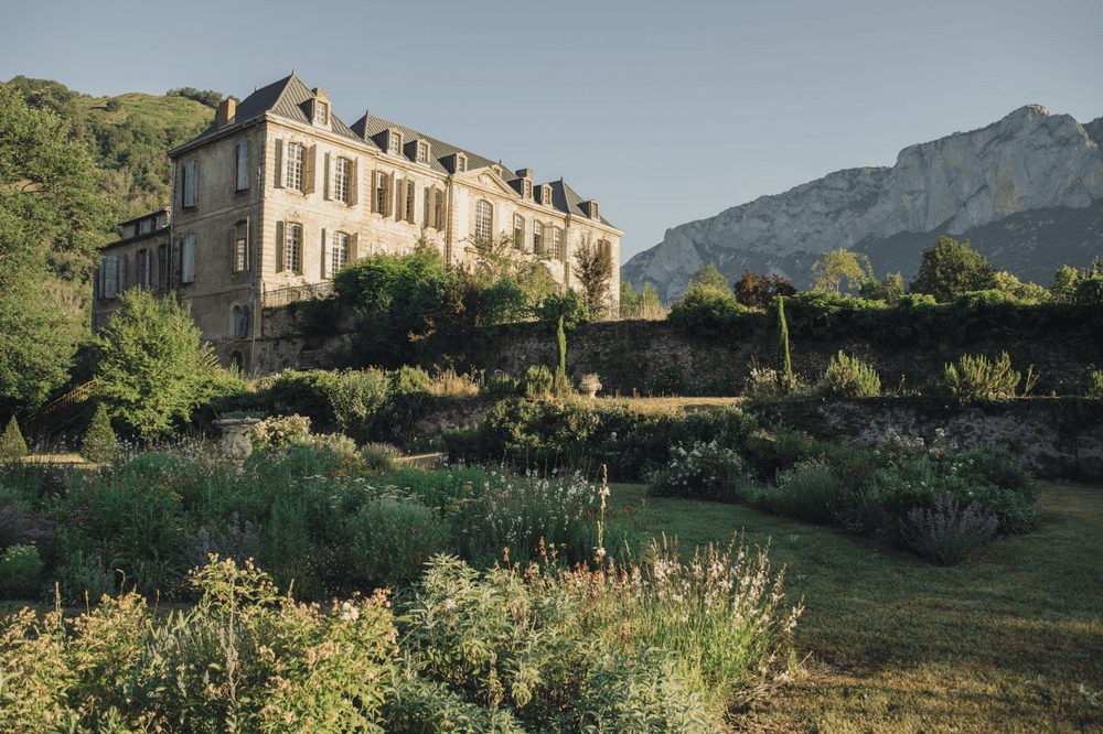 The gardens, the mountains beyond