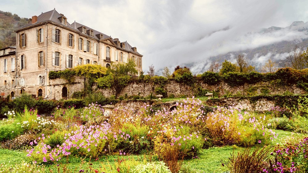 The formal gardens in flower