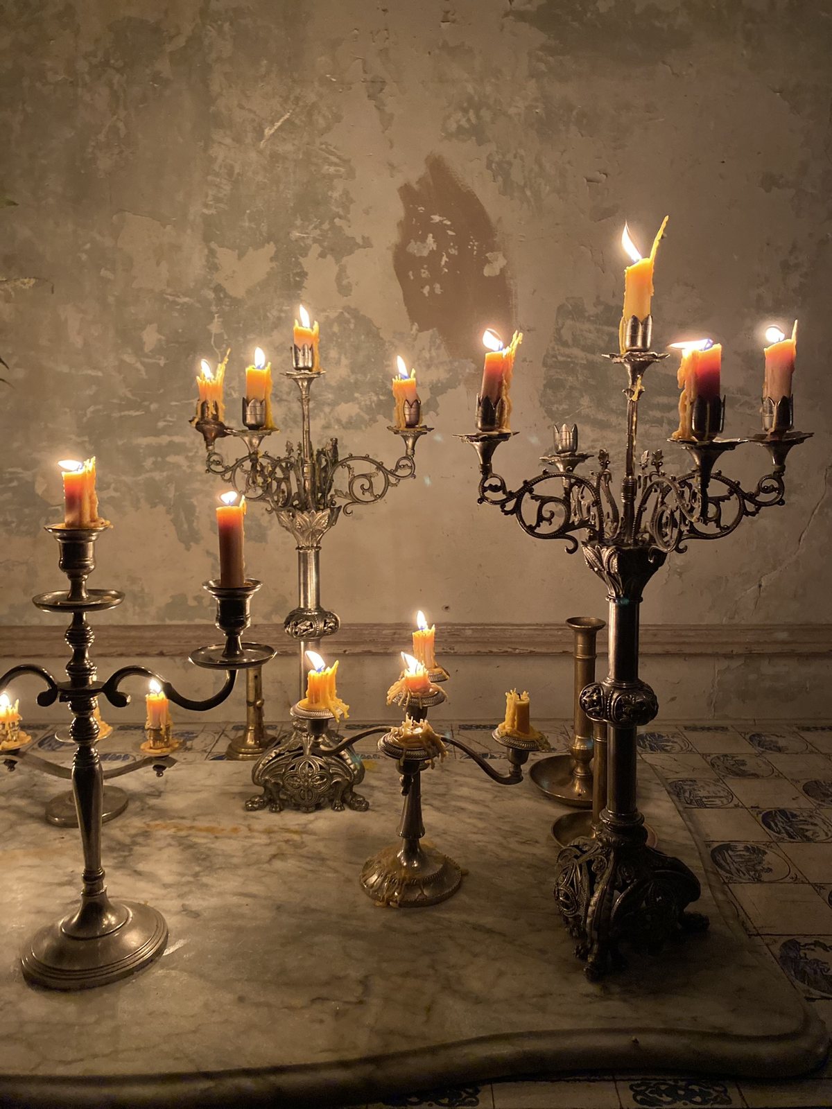 Candelabras on the marble