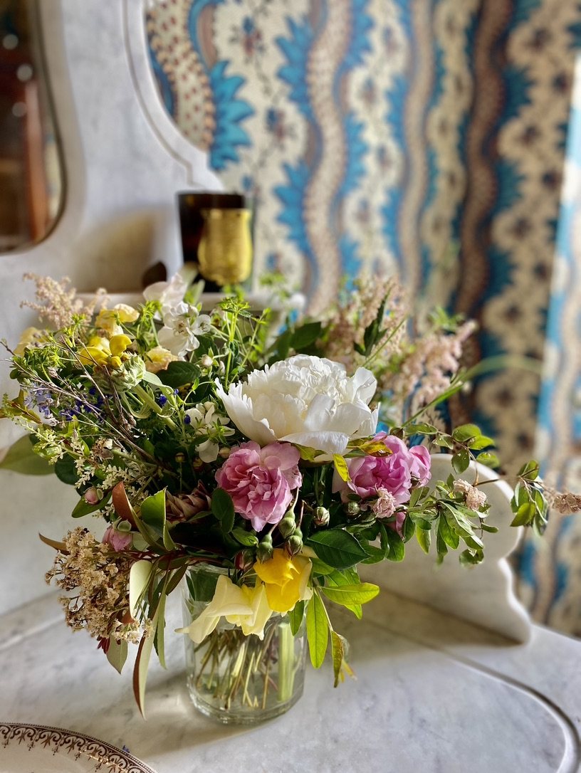 Garden flowers in a jar