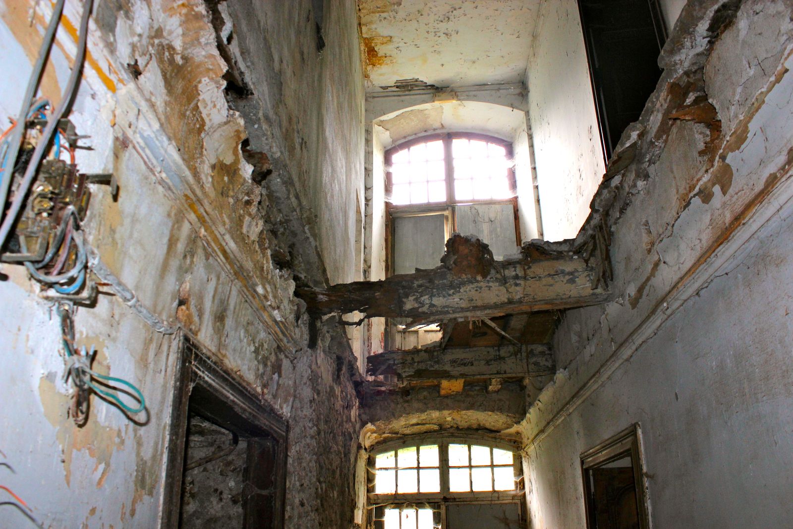 Old wiring, and the floors fallen away above