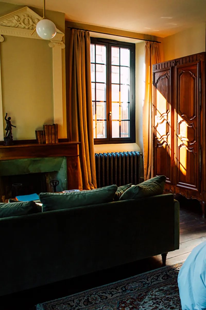 Maison Beaucoup, a sitting room in the evening light