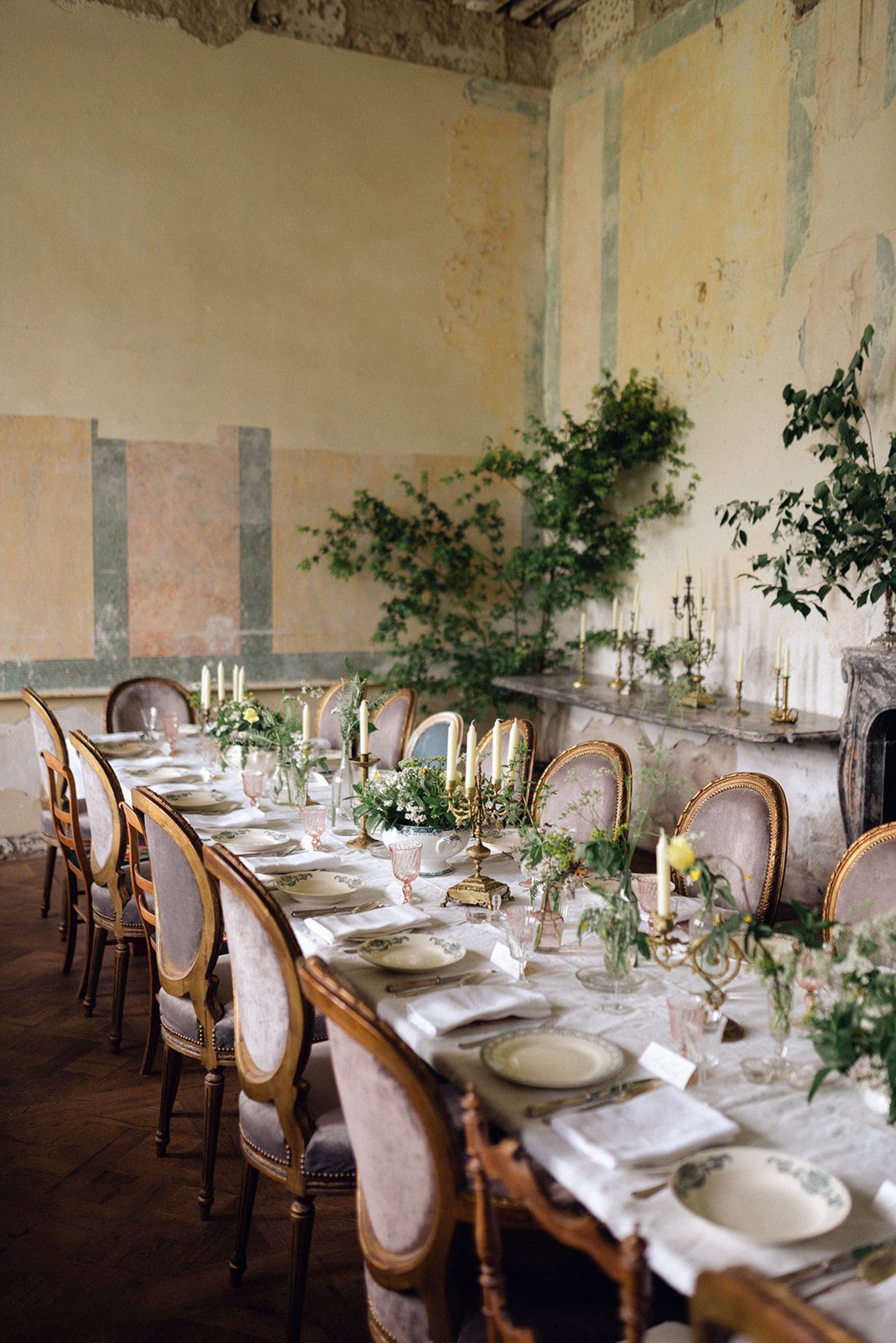 The long table, laid for dinner