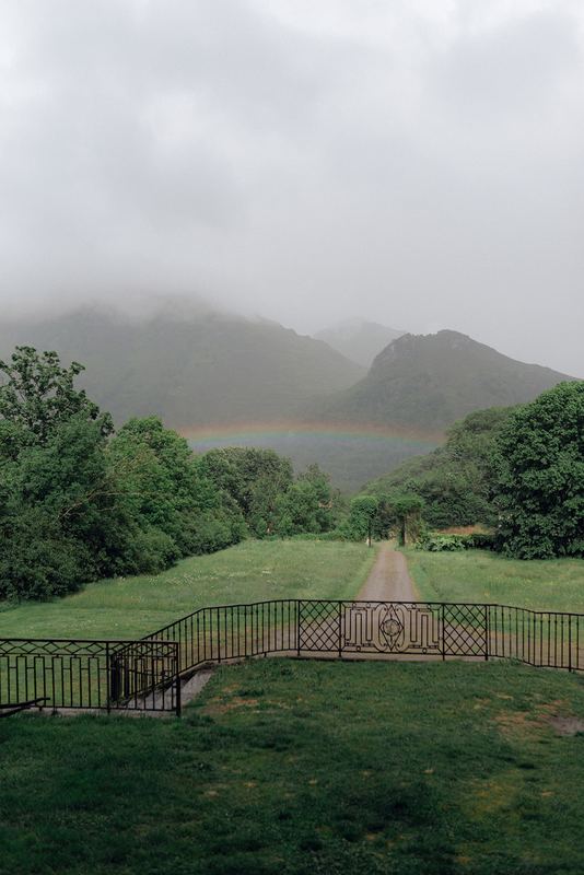 The park, running to the mountains in the mist