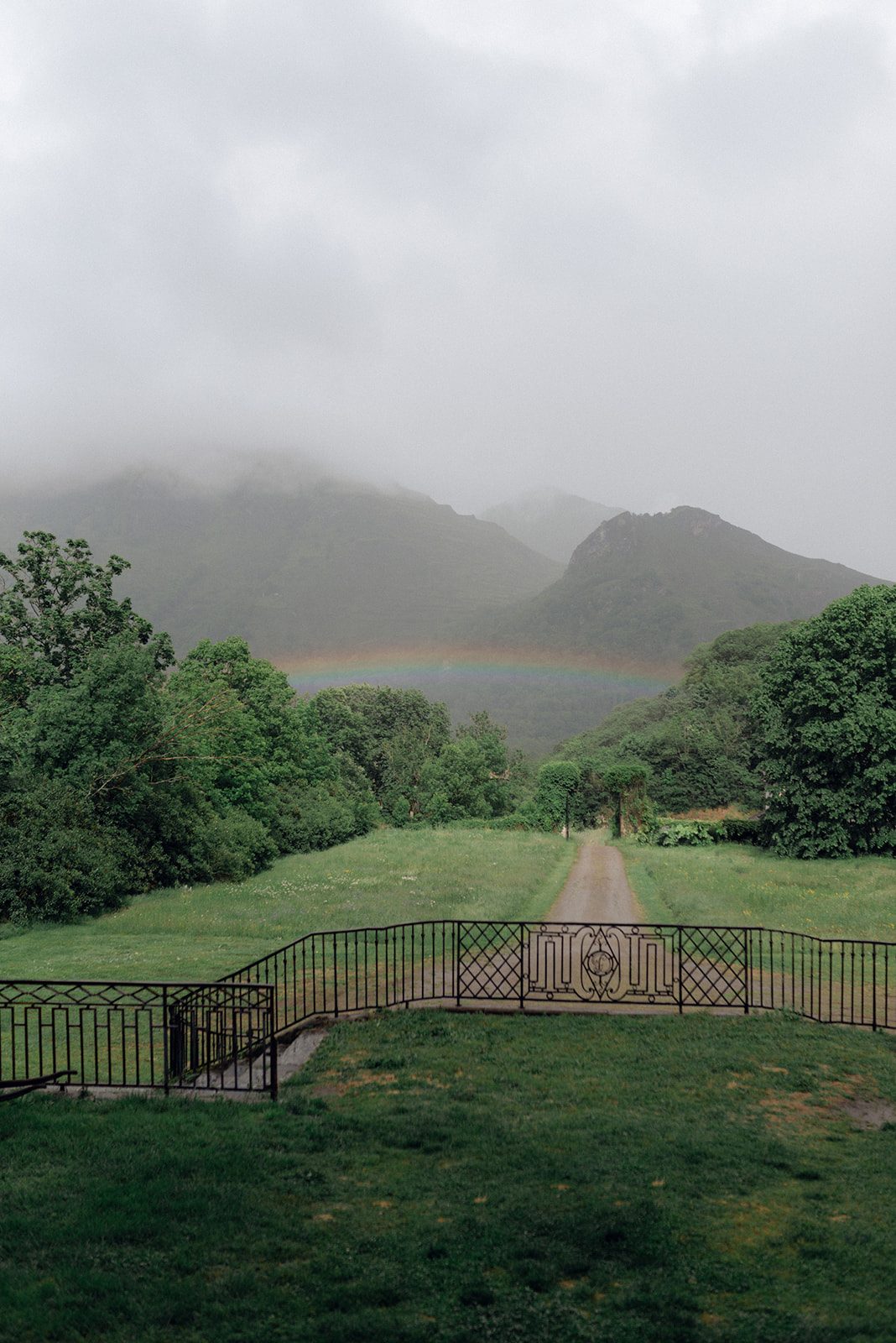 The park, running to the mountains in the mist