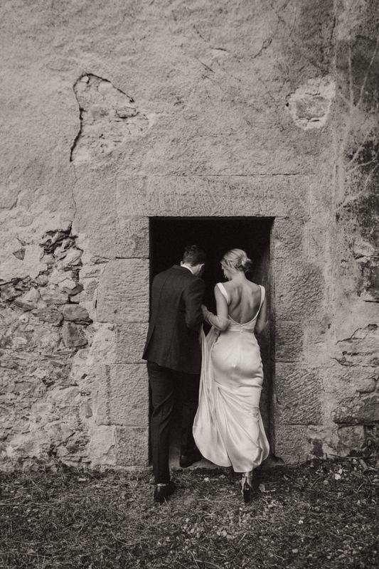Through an old stone doorway