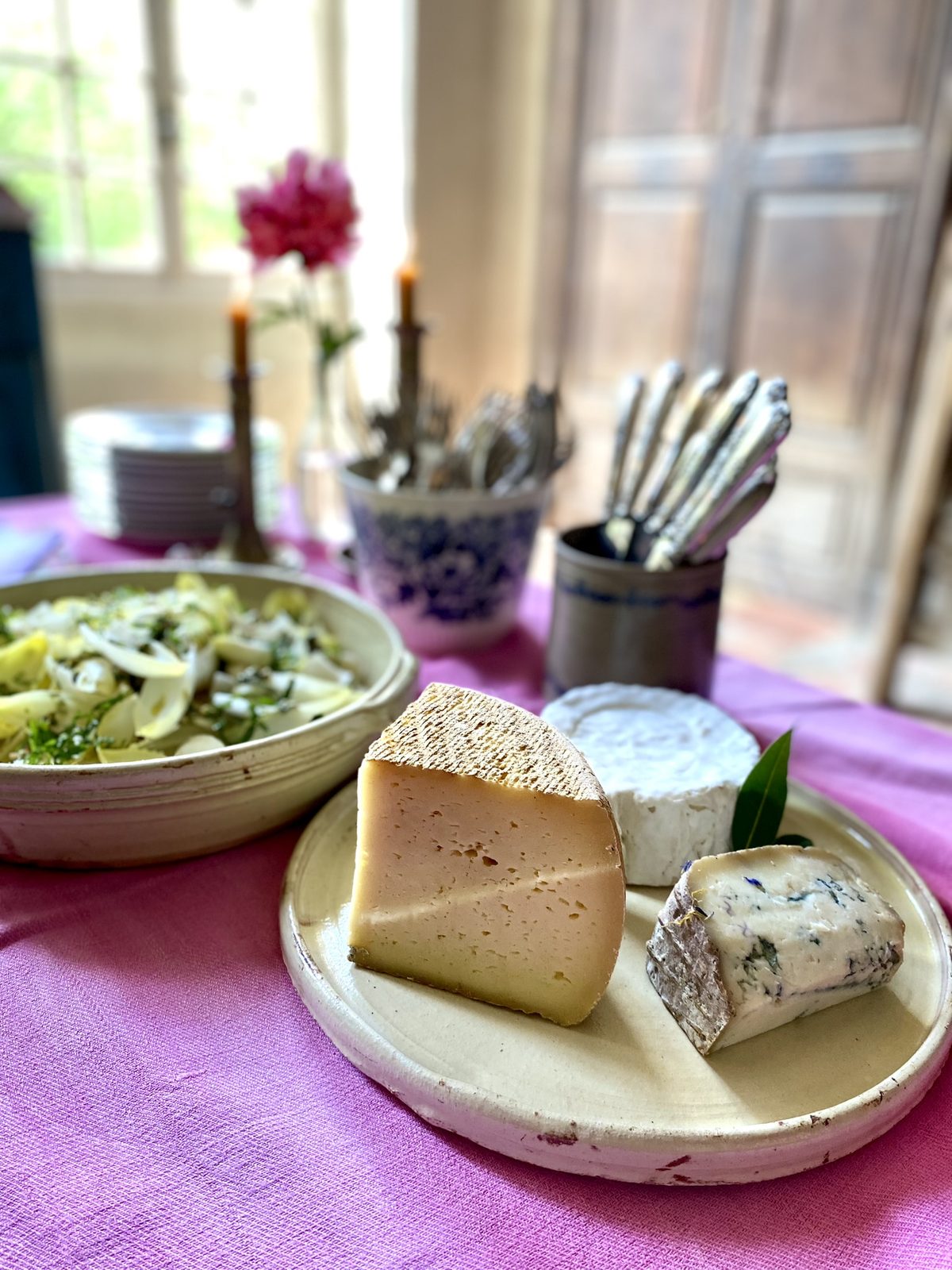 Cheese and salad on the table
