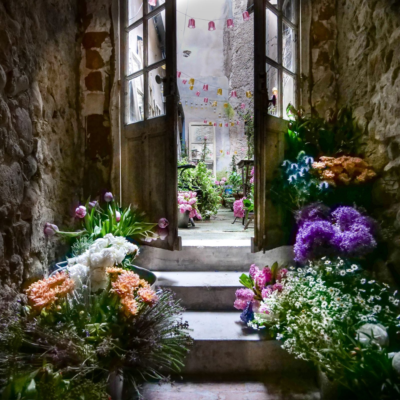 Flowers on the stair